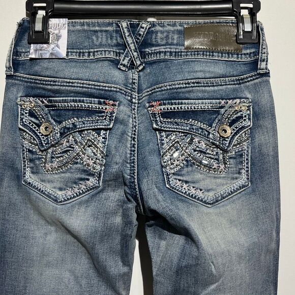 Hydraulic Women's Blue Lola Micro Boot Embroidered Distressed Jeans Size 0 NWT - Picture 6 of 13
